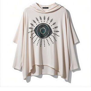 Lauren Moshi White Hooded Top sweatshirt with rhinestone Evil Eye Design